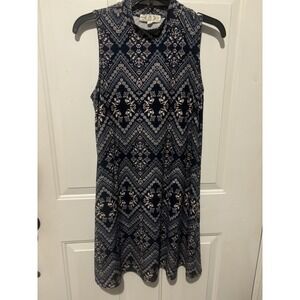 Pink Rose Sleeveless Floral Print Dress Size Large Boho Artsy Fitted Short Mini‎